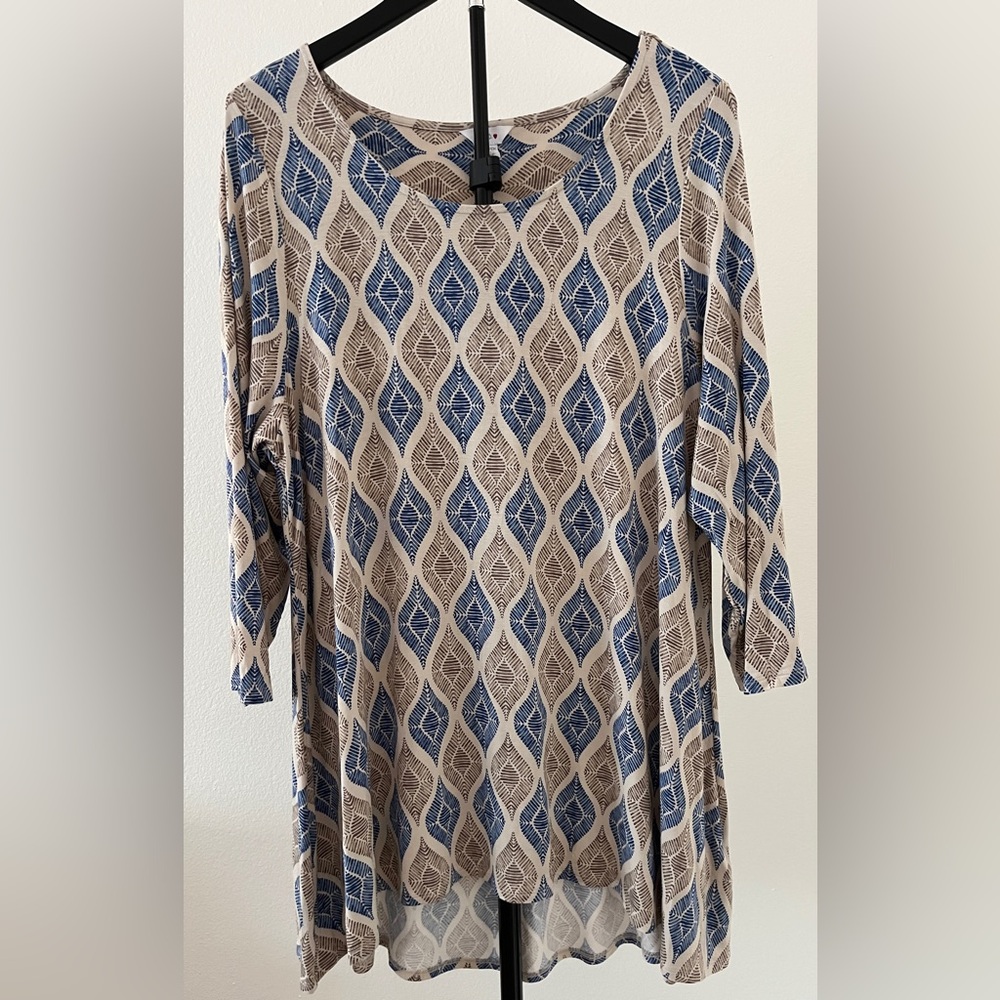 Flowy intro. Boho Tunic 🌿 Blue Neutral Print Swing Top | Lightweight + Relaxed